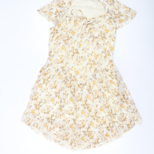 Cider Womens Beige Floral Polyester A-Line Size S Square Neck Pullover