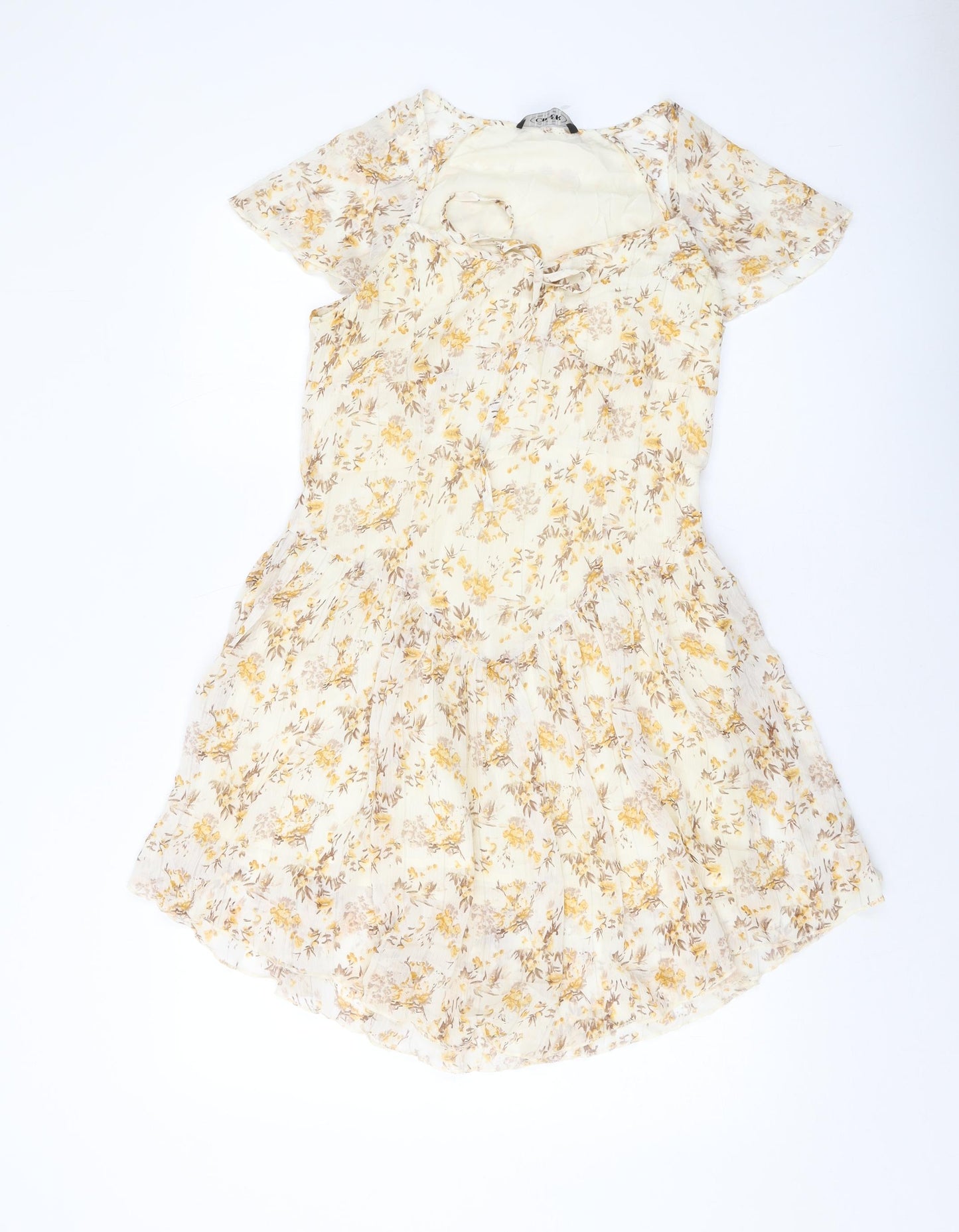 Cider Womens Beige Floral Polyester A-Line Size S Square Neck Pullover