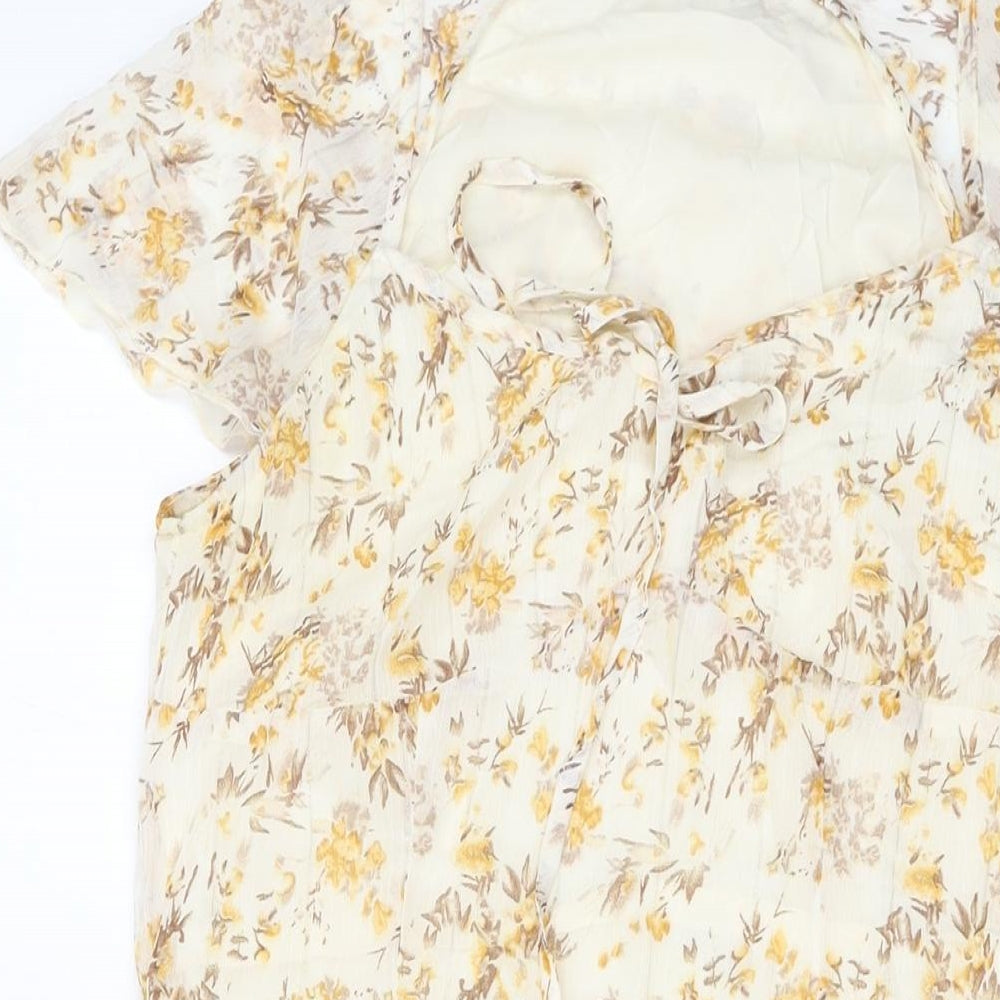 Cider Womens Beige Floral Polyester A-Line Size S Square Neck Pullover