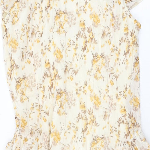 Cider Womens Beige Floral Polyester A-Line Size S Square Neck Pullover