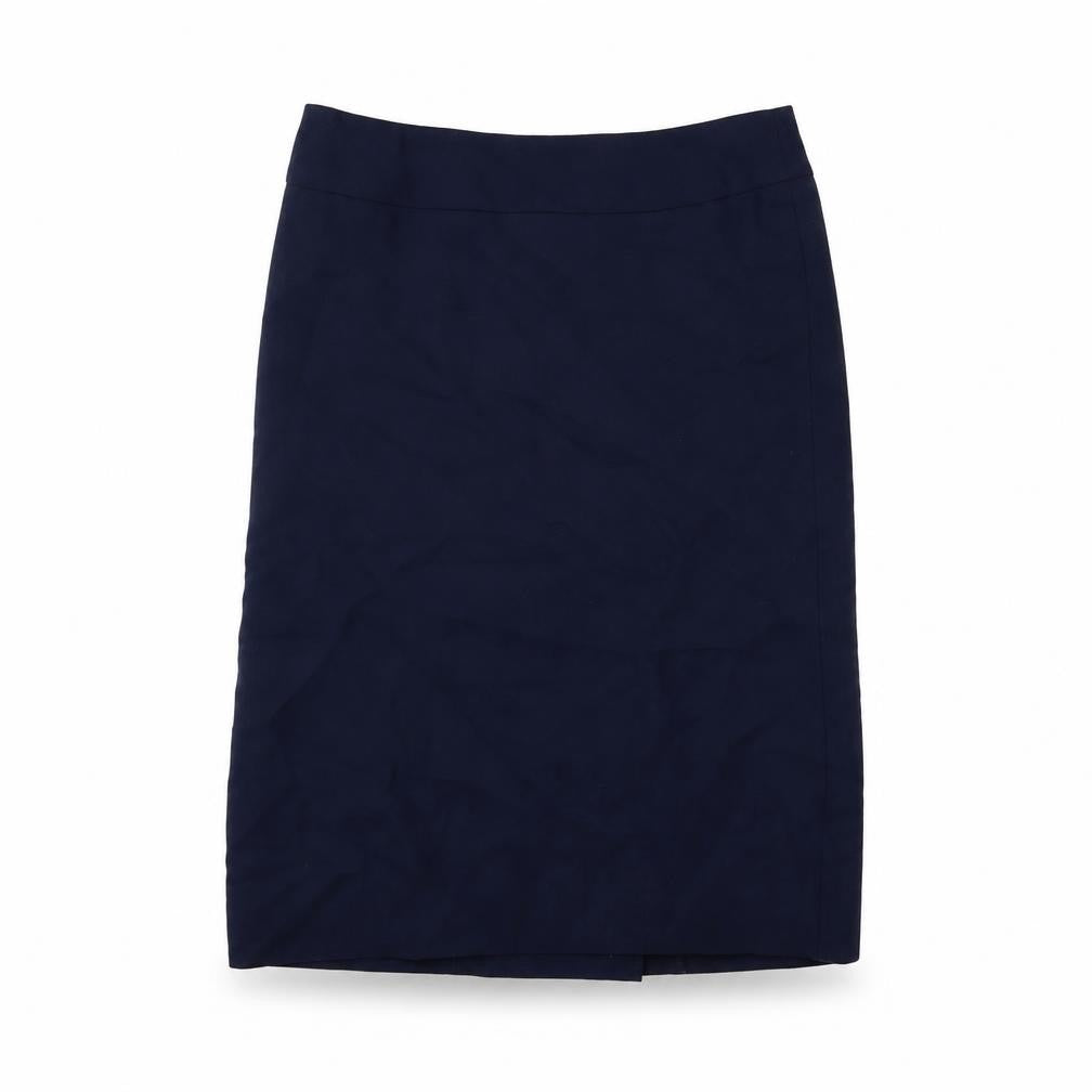 Front view of Artigano women’s blue polyester a-line skirt, size UK 12, zip