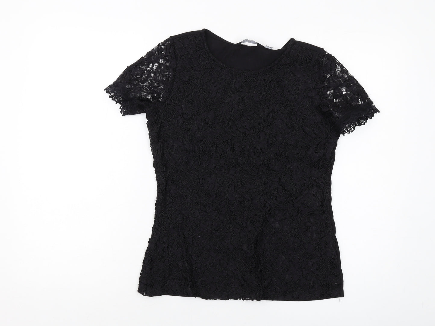 Dorothy Perkins Womens Black Polyester Basic T-Shirt Size 10 Round Neck