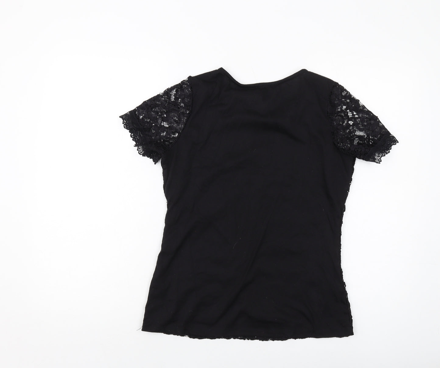 Dorothy Perkins Womens Black Polyester Basic T-Shirt Size 10 Round Neck