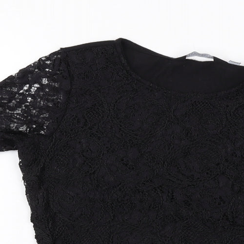 Dorothy Perkins Womens Black Polyester Basic T-Shirt Size 10 Round Neck