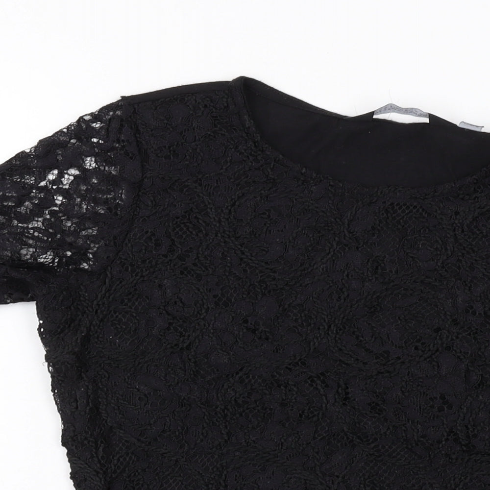Dorothy Perkins Womens Black Polyester Basic T-Shirt Size 10 Round Neck
