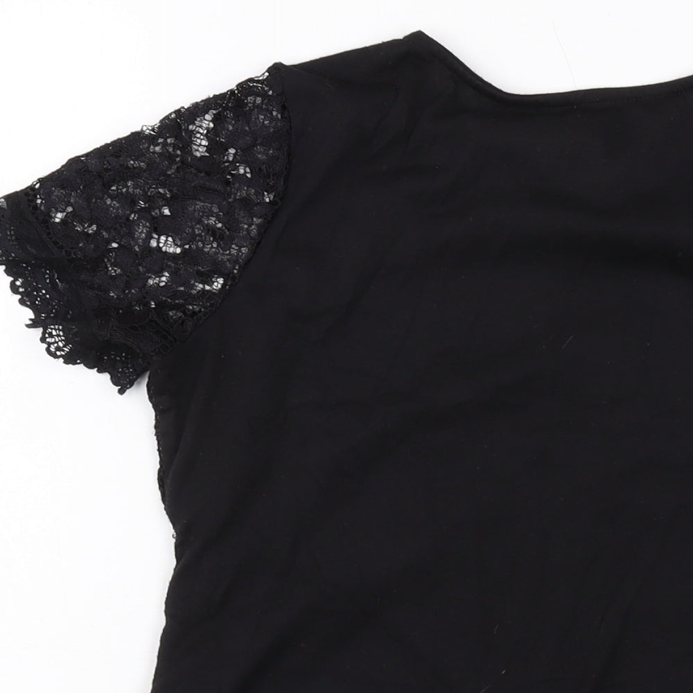 Dorothy Perkins Womens Black Polyester Basic T-Shirt Size 10 Round Neck
