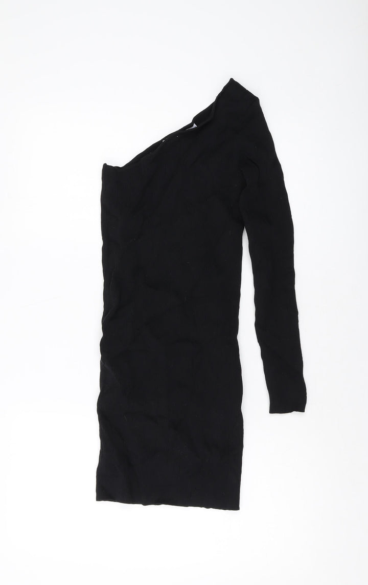 Bershka Womens Black Polyamide Mini Size M One Shoulder Pullover