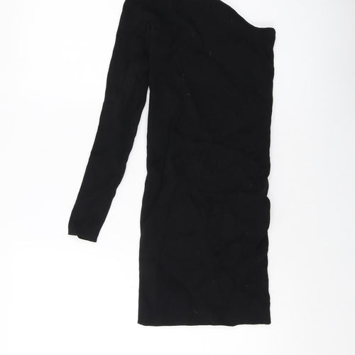 Bershka Womens Black Polyamide Mini Size M One Shoulder Pullover