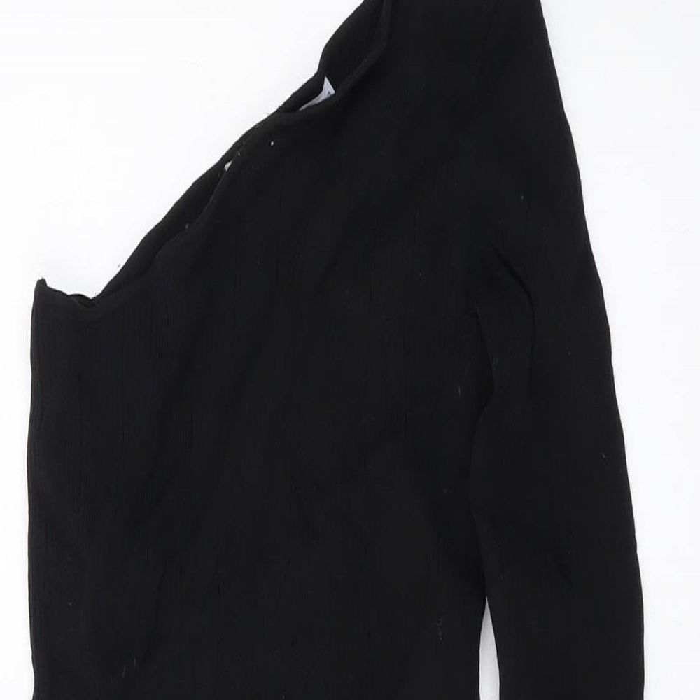 Bershka Womens Black Polyamide Mini Size M One Shoulder Pullover
