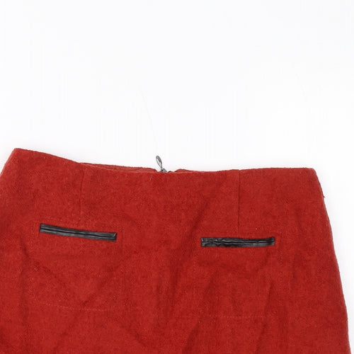 Marks and Spencer Womens Red Polyester Mini Skirt Size 8 Zip