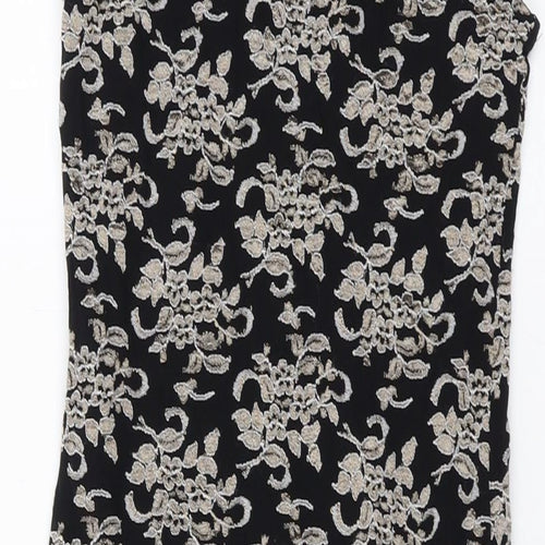 Warehouse Womens Beige Geometric Polyamide A-Line Size 14 V-Neck Pullover