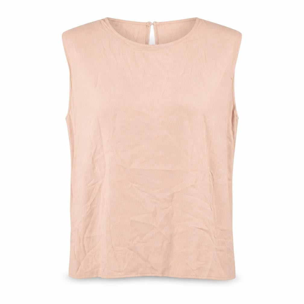Front view of ASOS women’s pink polyester basic tank, size UK 18, round neck