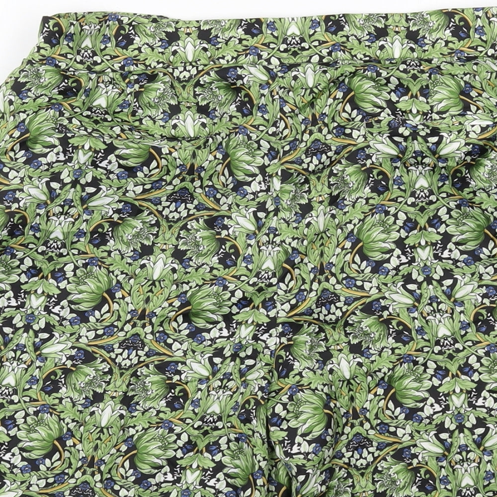 Zara Womens Green Geometric Polyester Basic Shorts Size M L10 in Regular Button