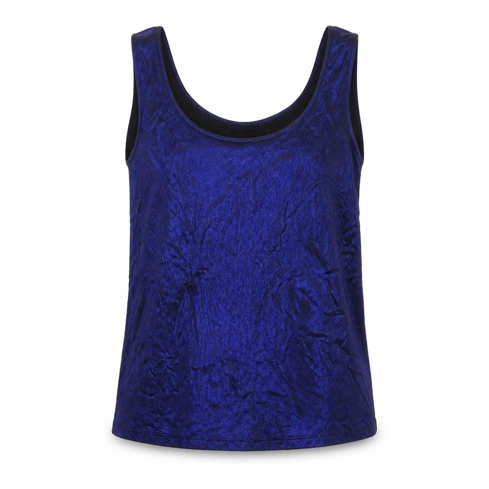 Front view of OWN women’s black polyester basic tank, size M, round neck