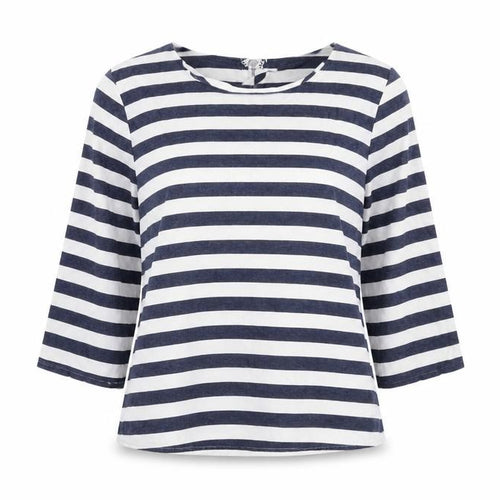 Forever 21 Womens Blue Striped Cotton Basic Blouse Size S Round Neck
