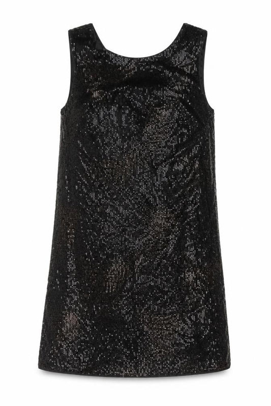 Front view of Next women’s black polyester tank dress, size UK 12, round neck zip