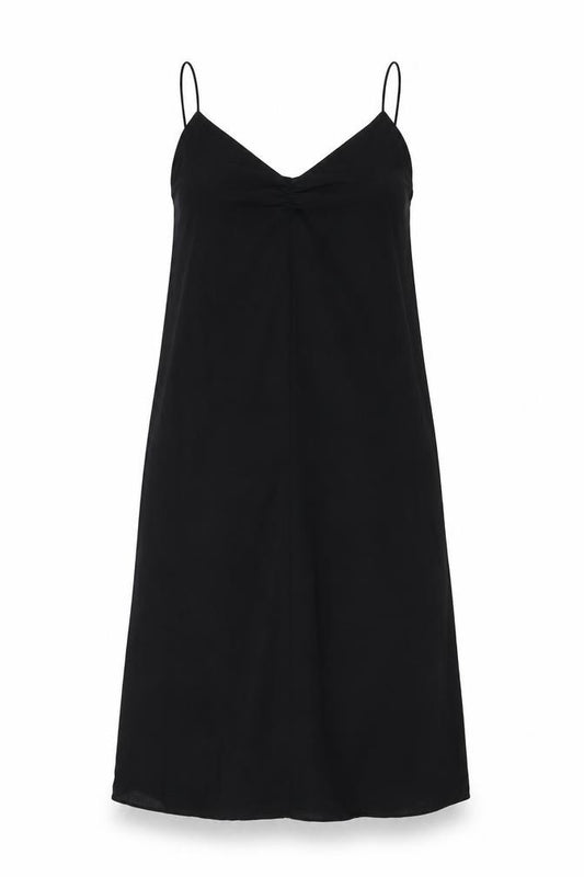 Front view of H&M women’s black polyester tank dress, size M, v-neck pullover