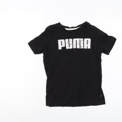 PUMA Boys Black Cotton Basic T-Shirt Size 9-10 Years Crew Neck Pullover