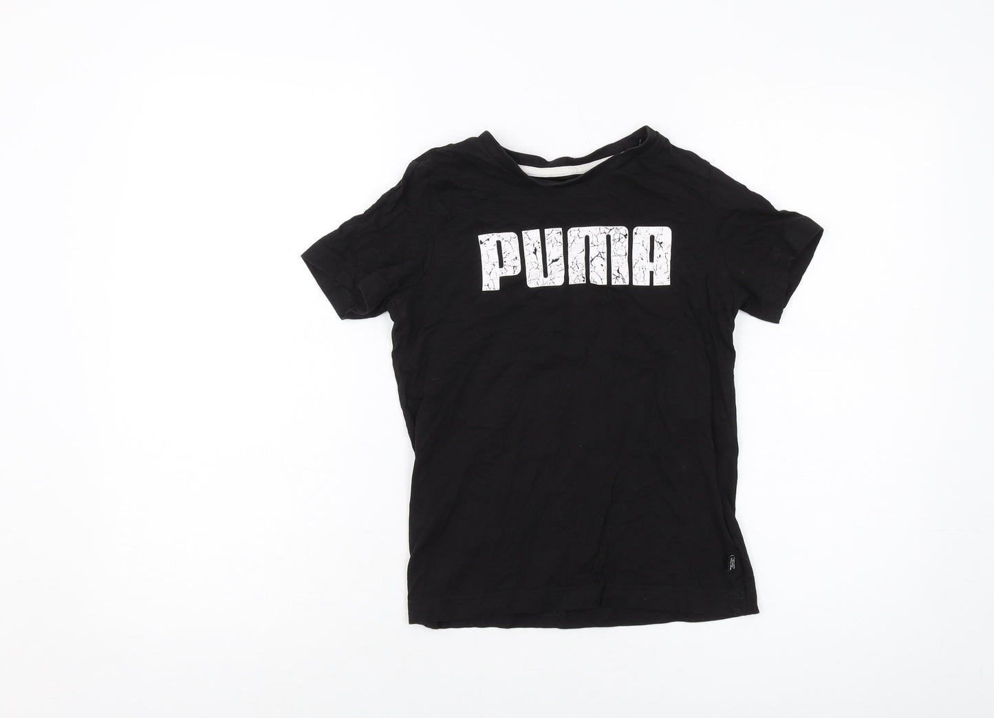 PUMA Boys Black Cotton Basic T-Shirt Size 9-10 Years Crew Neck Pullover