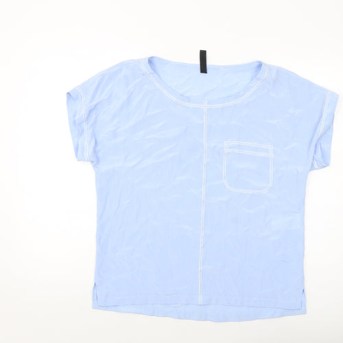 Marc Cain Womens Blue Polyester Basic T-Shirt Size 4 Round Neck