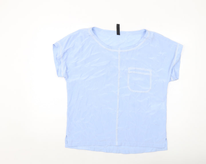 Marc Cain Womens Blue Polyester Basic T-Shirt Size 4 Round Neck