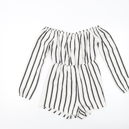 Missguided Womens Ivory Striped Polyester Playsuit One-Piece Size 4 Pullover