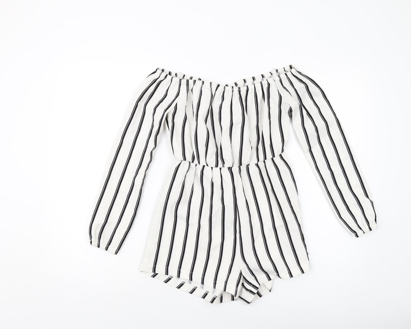 Missguided Womens Ivory Striped Polyester Playsuit One-Piece Size 4 Pullover
