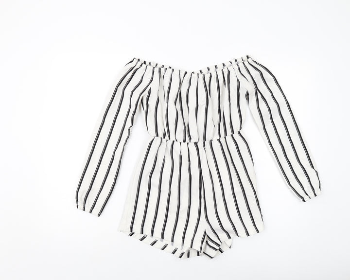Missguided Womens Ivory Striped Polyester Playsuit One-Piece Size 4 Pullover