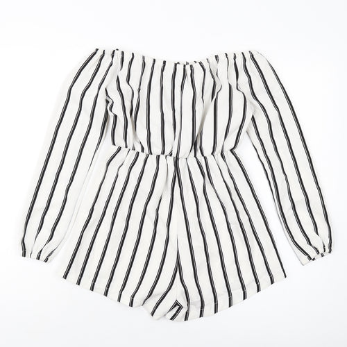 Missguided Womens Ivory Striped Polyester Playsuit One-Piece Size 4 Pullover
