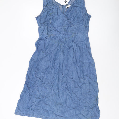 VERO MODA Womens Blue Cotton A-Line Size L V-Neck Zip