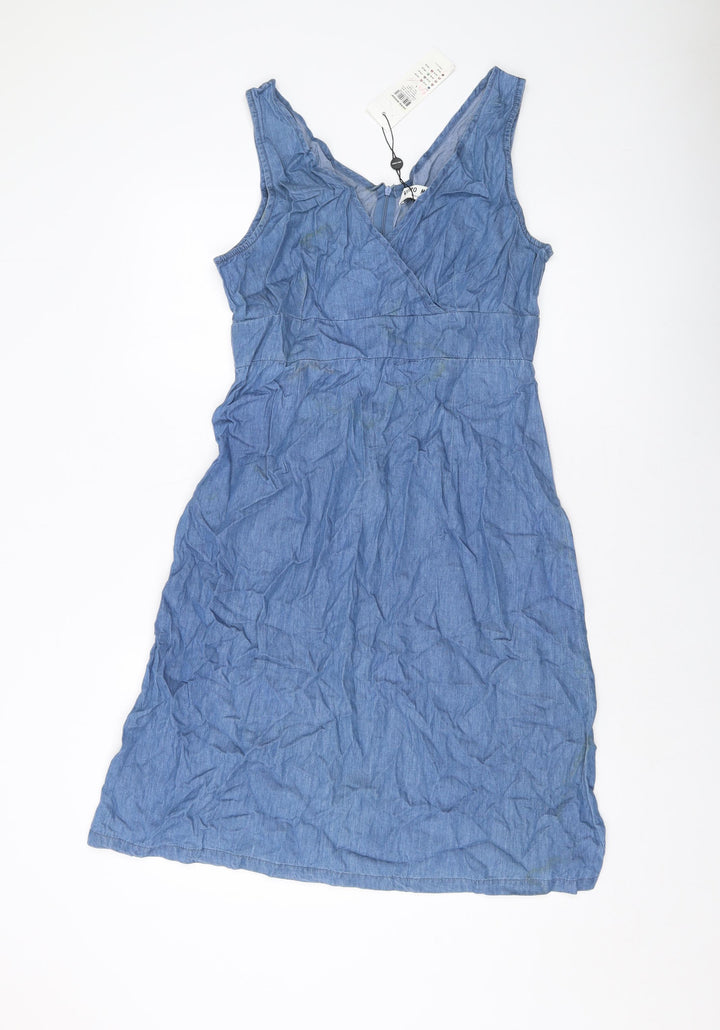VERO MODA Womens Blue Cotton A-Line Size L V-Neck Zip
