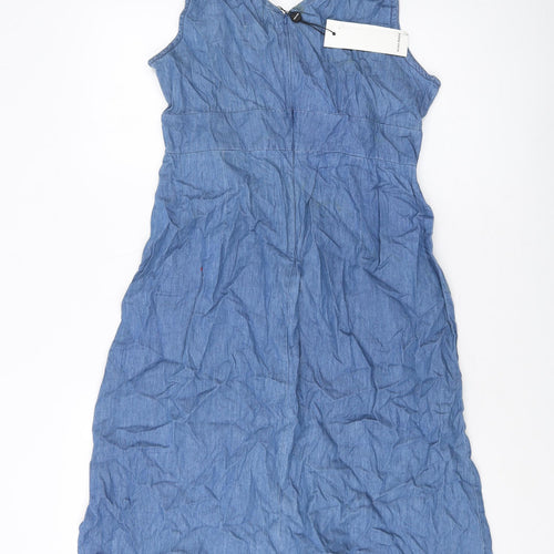 VERO MODA Womens Blue Cotton A-Line Size L V-Neck Zip