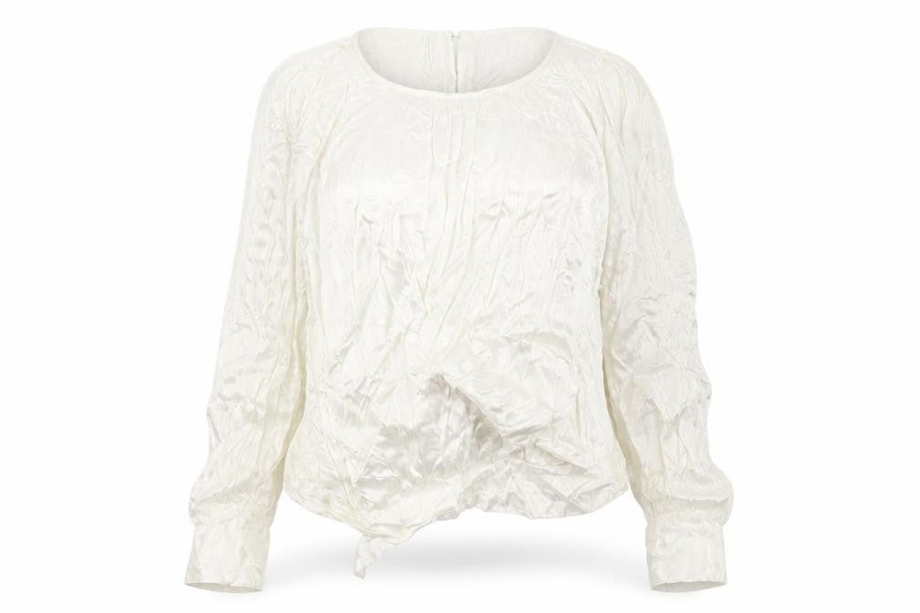 Front view of Marks & Spencer women’s ivory viscose basic blouse, size UK 22, round neck