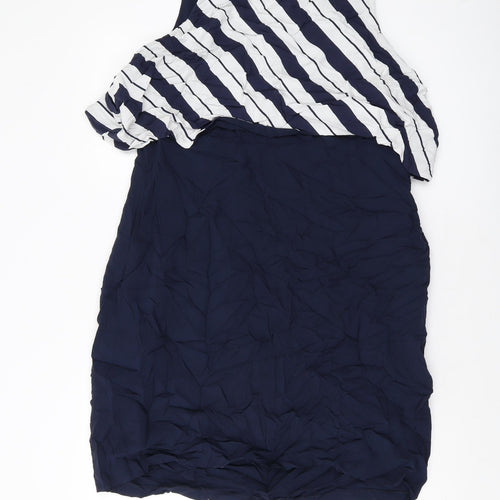 Mint Velvet Womens Blue Striped Polyester Tank Dress Size 14 Square Neck Zip