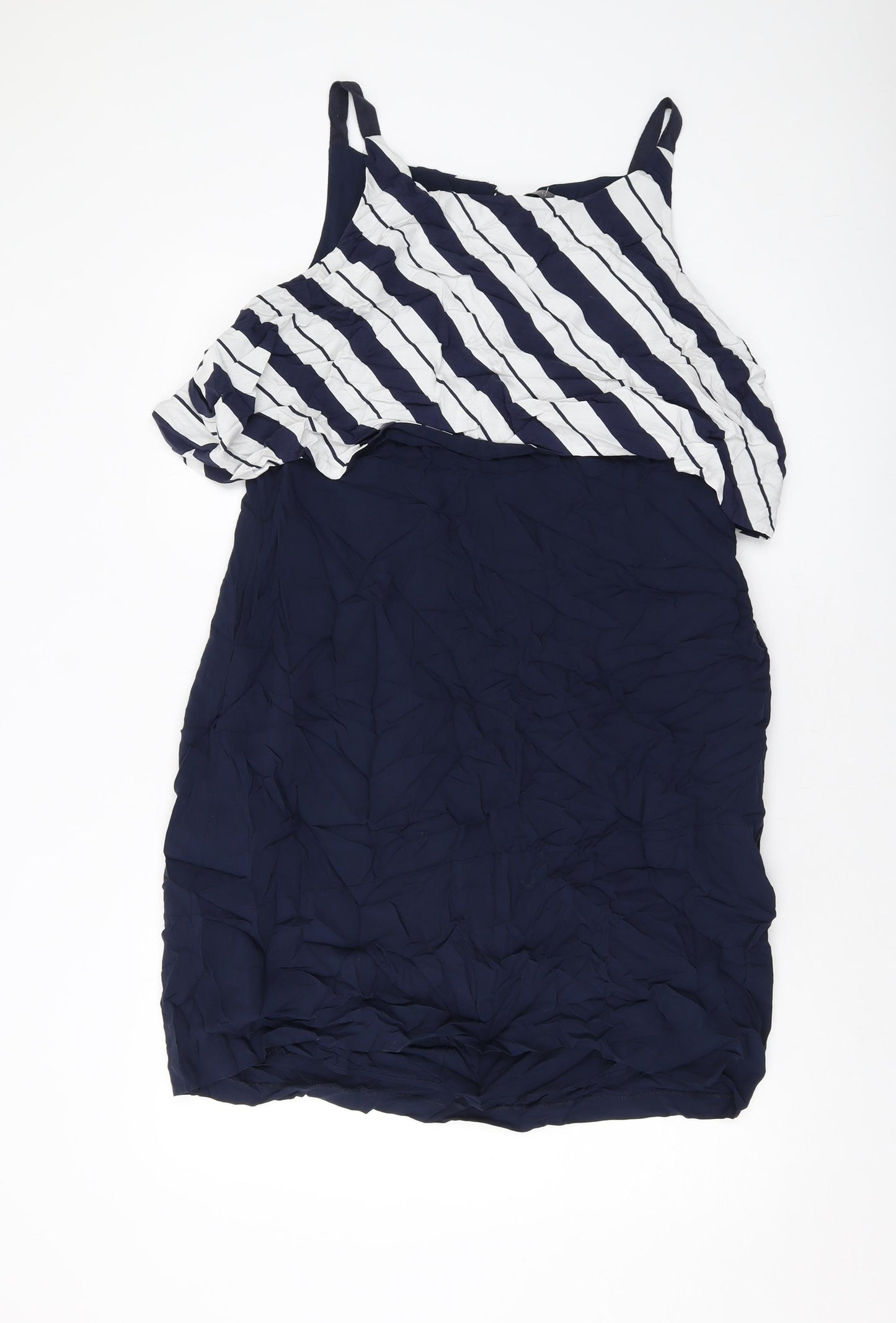 Mint Velvet Womens Blue Striped Polyester Tank Dress Size 14 Square Neck Zip