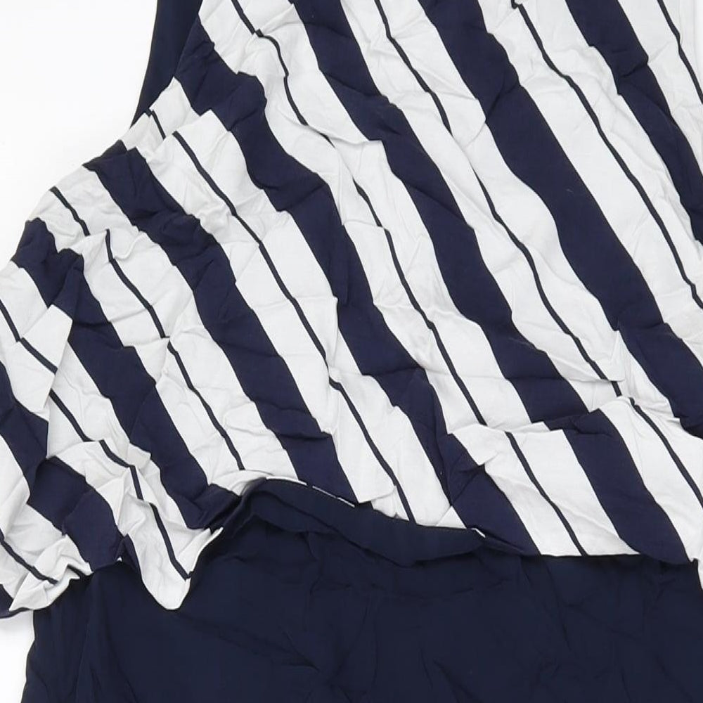 Mint Velvet Womens Blue Striped Polyester Tank Dress Size 14 Square Neck Zip