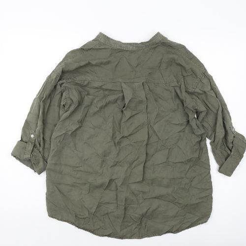 Zara Womens Green Polyester Basic Button-Up Size XS V-Neck