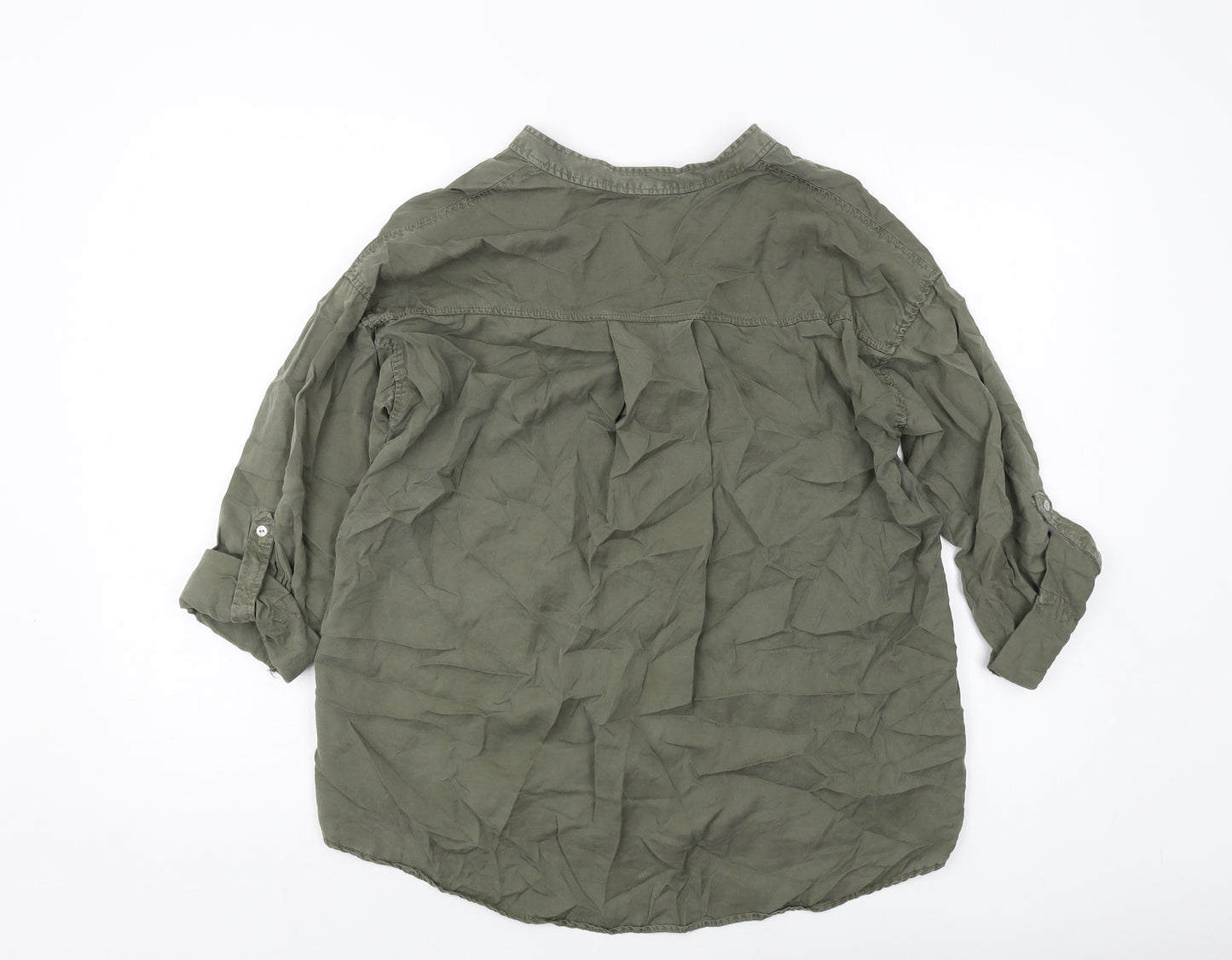 Zara Womens Green Polyester Basic Button-Up Size XS V-Neck