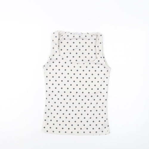 Zara Womens Ivory Polka Dot Polyamide Basic Tank Size S Scoop Neck