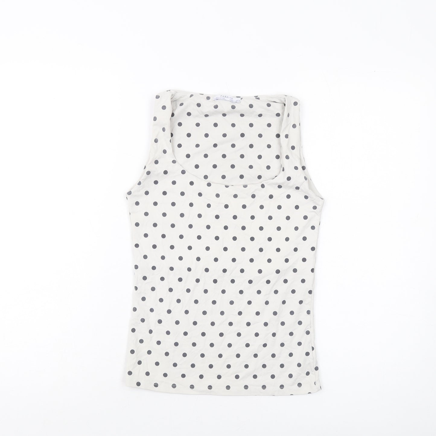 Zara Womens Ivory Polka Dot Polyamide Basic Tank Size S Scoop Neck