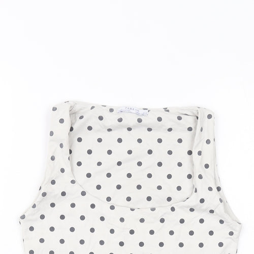 Zara Womens Ivory Polka Dot Polyamide Basic Tank Size S Scoop Neck