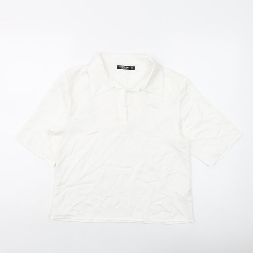 Nasty Gal Womens Ivory Polyester Basic T-Shirt Size 8 V-Neck
