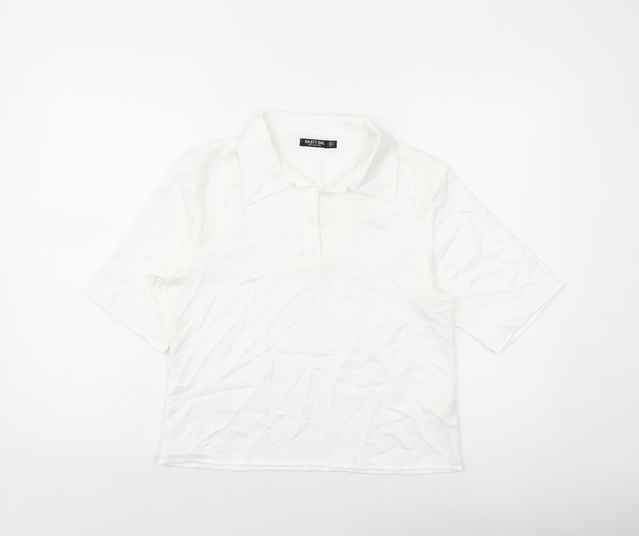Nasty Gal Womens Ivory Polyester Basic T-Shirt Size 8 V-Neck