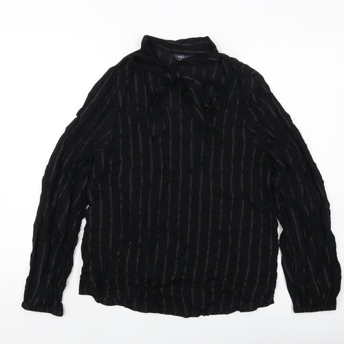 Marks and Spencer Womens Black Striped Viscose Basic Blouse Size 8 V-Neck