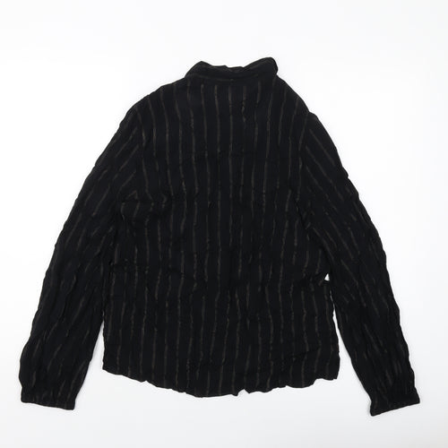 Marks and Spencer Womens Black Striped Viscose Basic Blouse Size 8 V-Neck