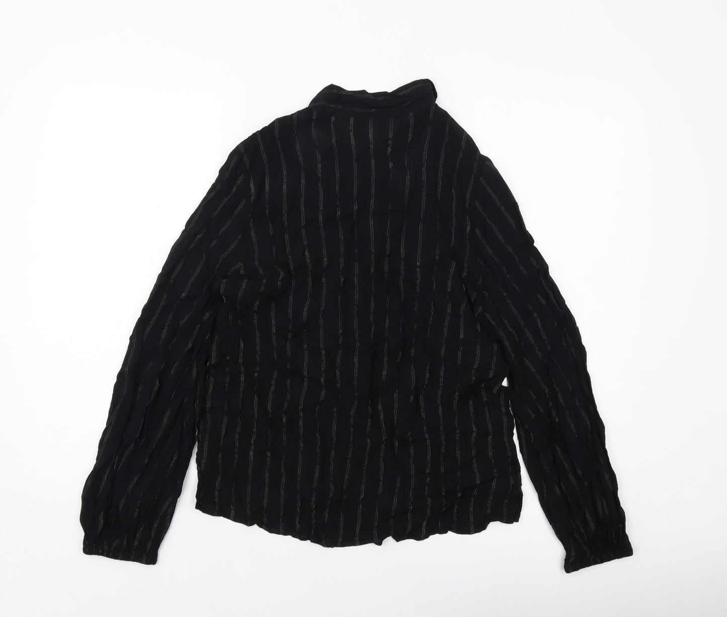 Marks and Spencer Womens Black Striped Viscose Basic Blouse Size 8 V-Neck