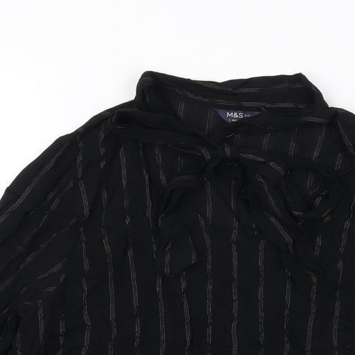 Marks and Spencer Womens Black Striped Viscose Basic Blouse Size 8 V-Neck