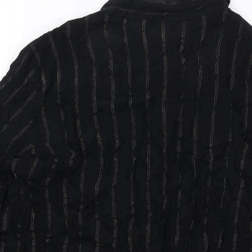 Marks and Spencer Womens Black Striped Viscose Basic Blouse Size 8 V-Neck