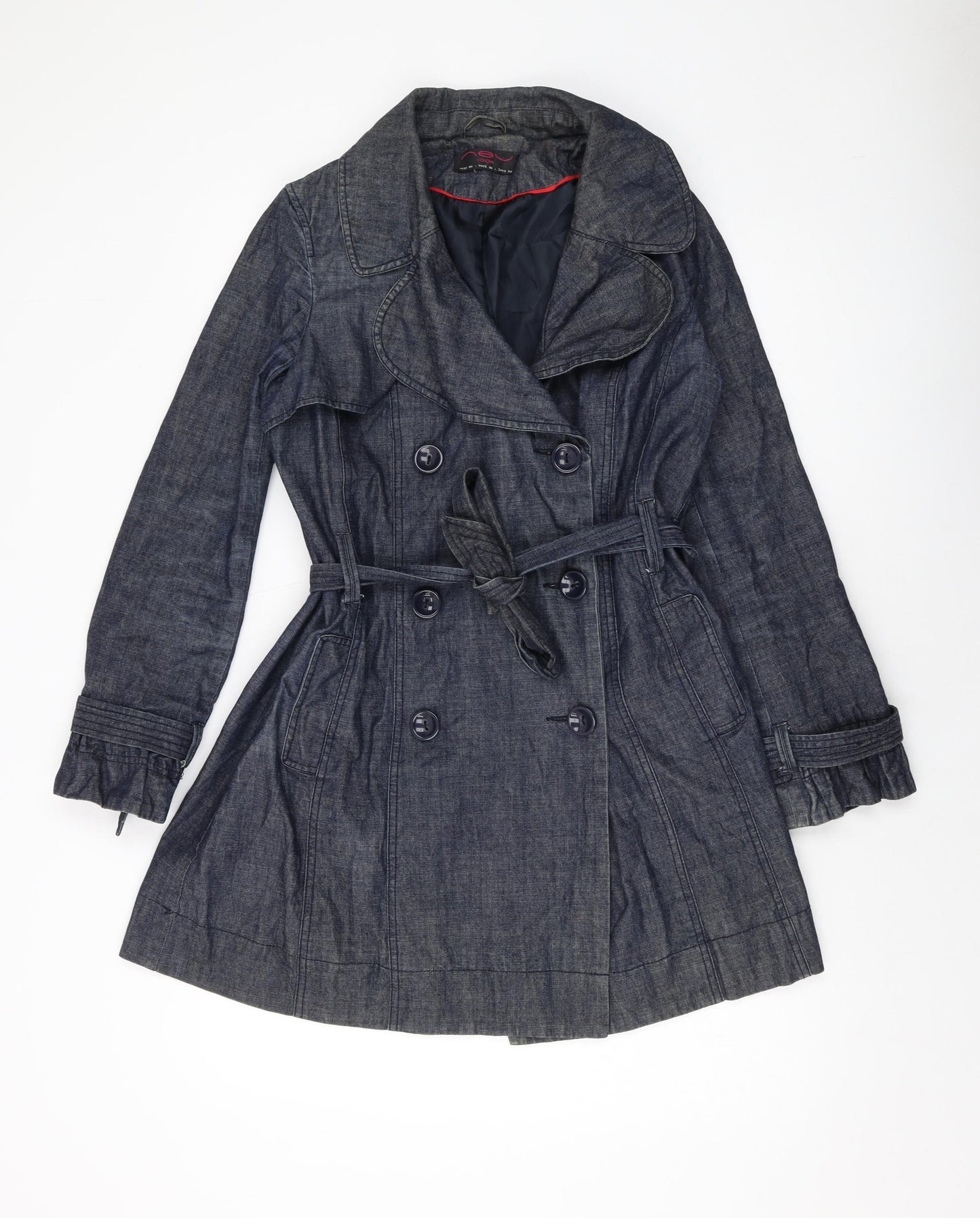 New Look Womens Blue Overcoat Coat Size 10 Button