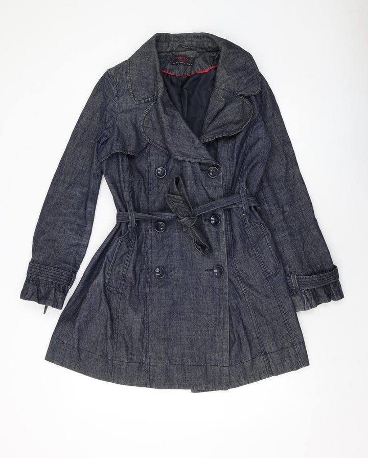 New Look Womens Blue Overcoat Coat Size 10 Button